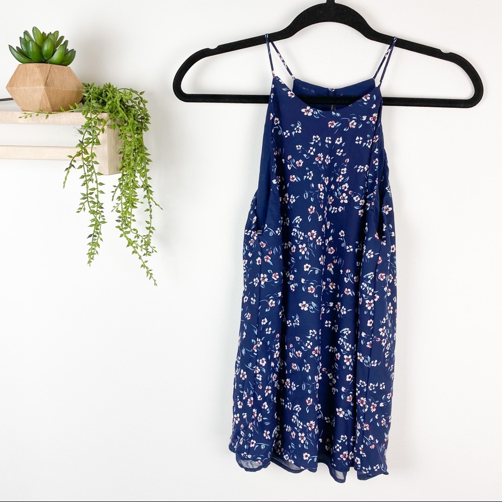 Be cool floral navy blue tank top size large - Picture 1 of 4